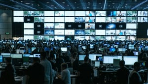CX and Customer Service vendors Landscape show a crowded Conatct center with serval screens-1