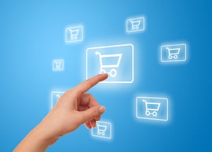woman hand pressing shopping cart icon